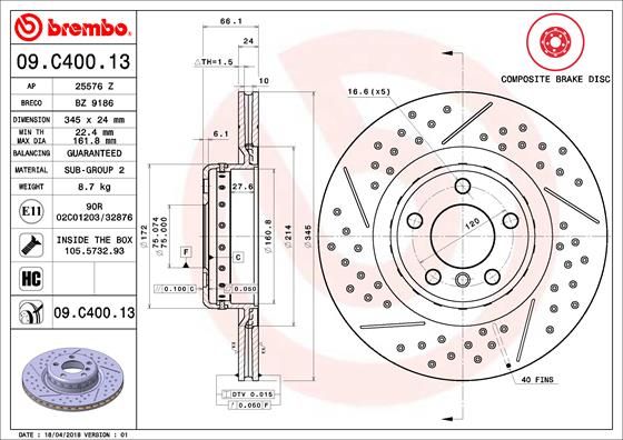 Tarcza hamulcowa BREMBO 09.C400.13