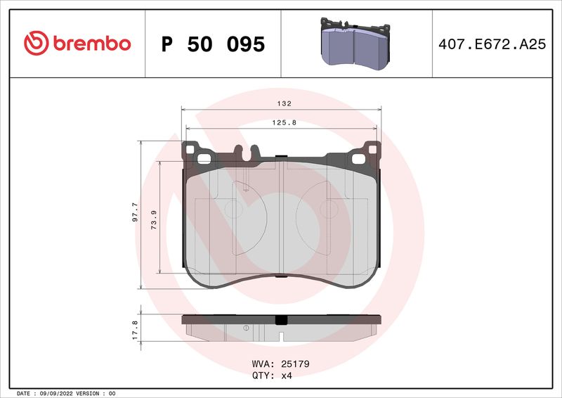 Zestaw klocków hamulcowych, hamulce tarczowe BREMBO P 50 095