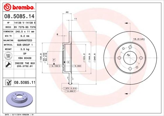 Tarcza hamulcowa BREMBO 08.5085.11