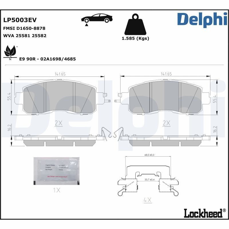Zestaw klocków hamulcowych, hamulce tarczowe DELPHI LP5003EV