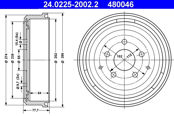 Bęben hamulcowy ATE 24.0225-2002.2