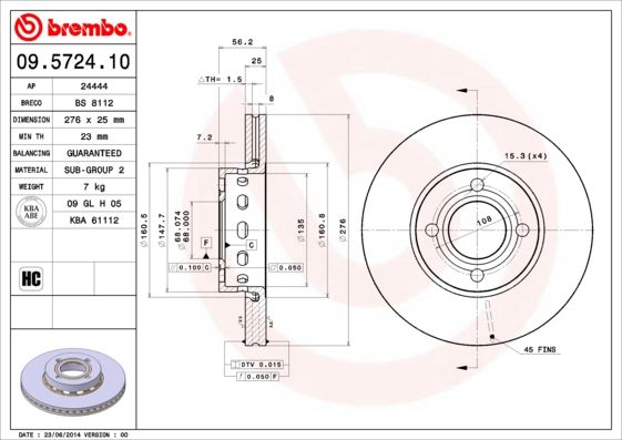 Tarcza hamulcowa BREMBO 09.5724.10