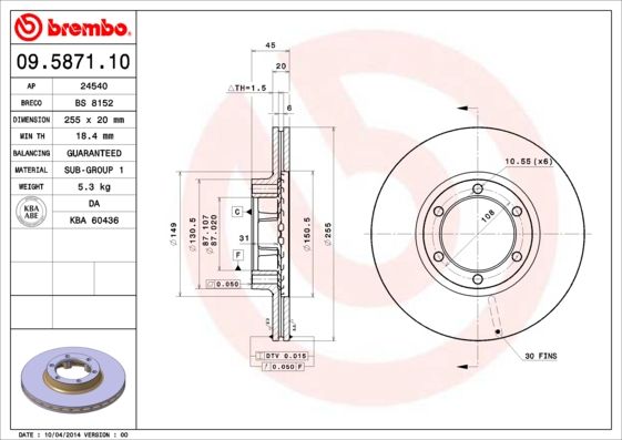 Tarcza hamulcowa BREMBO 09.5871.10