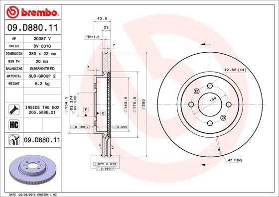 Tarcza hamulcowa BREMBO 09.D880.11