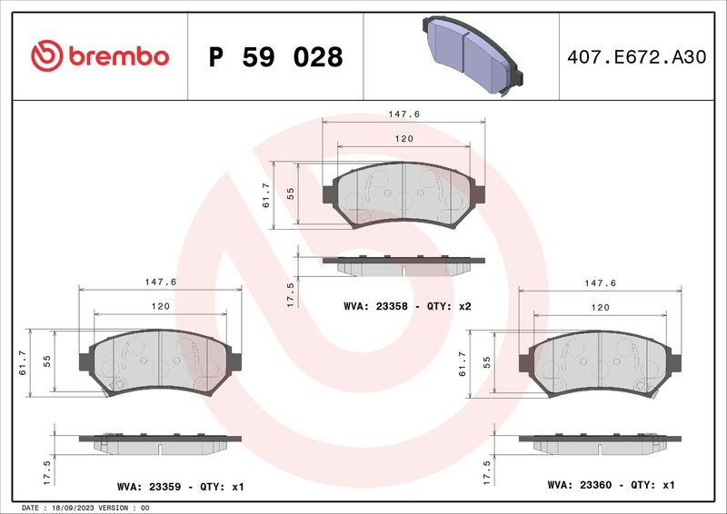 Zestaw klocków hamulcowych, hamulce tarczowe BREMBO P 59 028