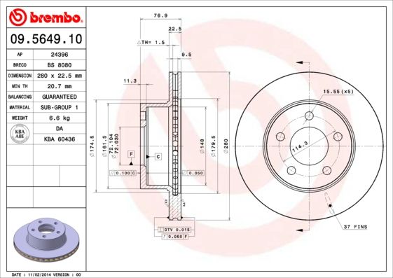 Tarcza hamulcowa BREMBO 09.5649.10