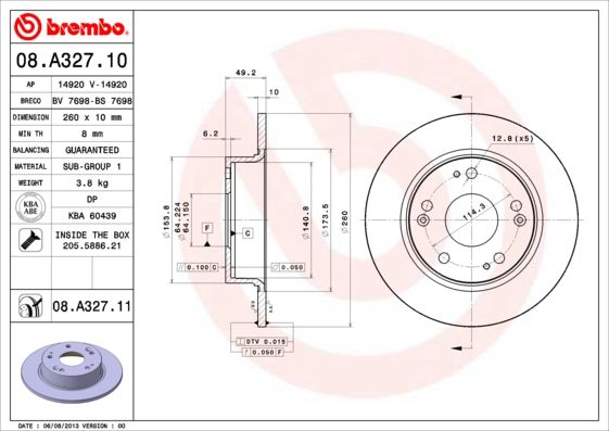Tarcza hamulcowa BREMBO 08.a327.11