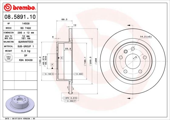 Tarcza hamulcowa BREMBO 08.5891.10