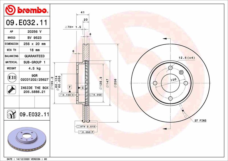 Tarcza hamulcowa BREMBO 09.E032.11