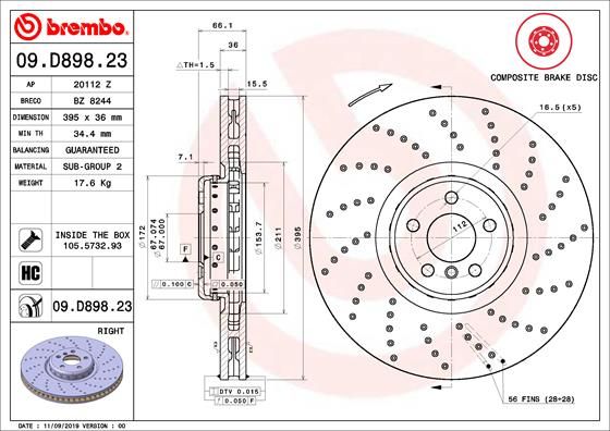 Tarcza hamulcowa BREMBO 09.D898.23