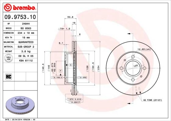 Tarcza hamulcowa BREMBO 09.9753.10