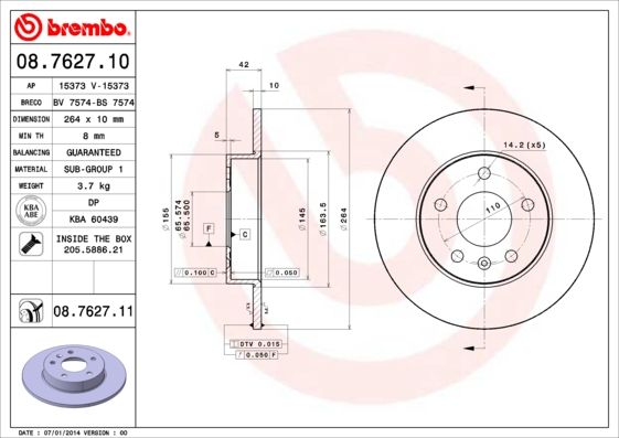 Tarcza hamulcowa BREMBO 08.7627.11