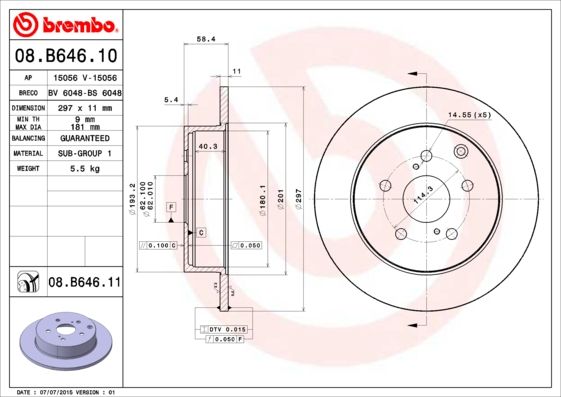 Tarcza hamulcowa BREMBO 08.B646.11