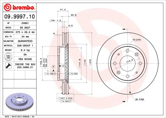 Tarcza hamulcowa BREMBO 09.9997.10