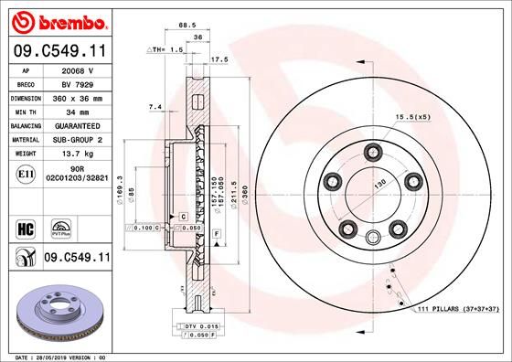 Tarcza hamulcowa BREMBO 09.C549.11