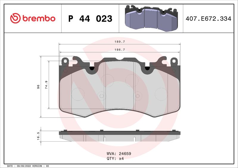Zestaw klocków hamulcowych, hamulce tarczowe BREMBO P 44 023