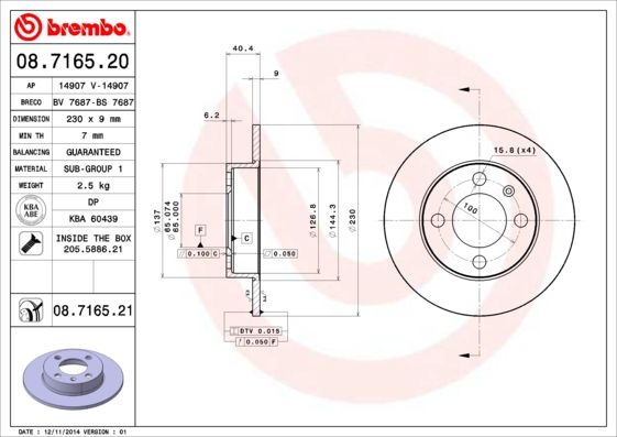 Tarcza hamulcowa BREMBO 08.7165.21