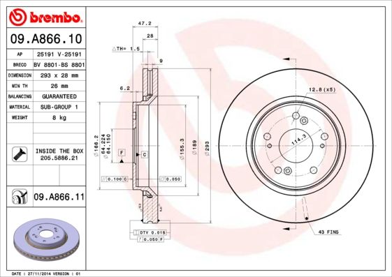 Tarcza hamulcowa BREMBO 09.A866.11