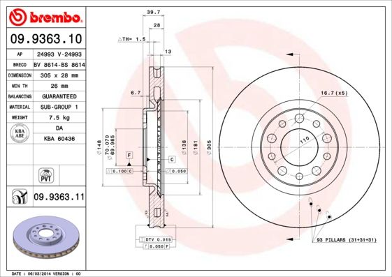 Tarcza hamulcowa BREMBO 09.9363.11