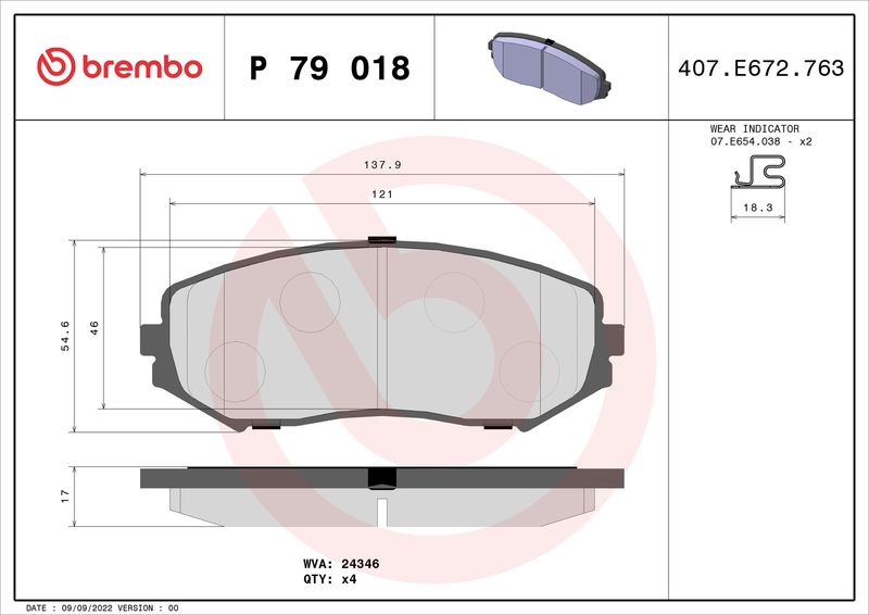 Zestaw klocków hamulcowych, hamulce tarczowe BREMBO P 79 018