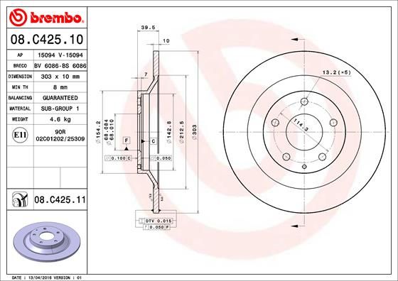 Tarcza hamulcowa BREMBO 08.C425.11
