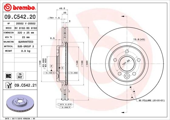 Tarcza hamulcowa BREMBO 09.C542.21