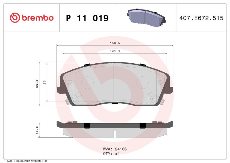 Zestaw klocków hamulcowych, hamulce tarczowe BREMBO P 11 019
