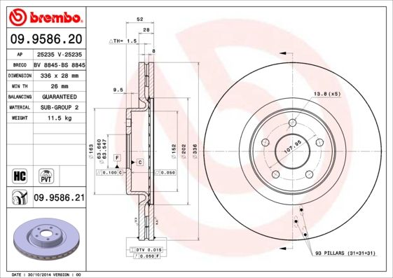 Tarcza hamulcowa BREMBO 09.9586.21