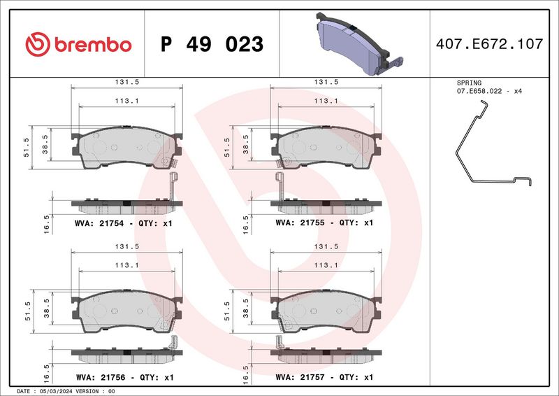 Zestaw klocków hamulcowych, hamulce tarczowe BREMBO P 49 023