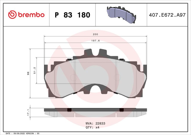 Zestaw klocków hamulcowych, hamulce tarczowe BREMBO P 83 180