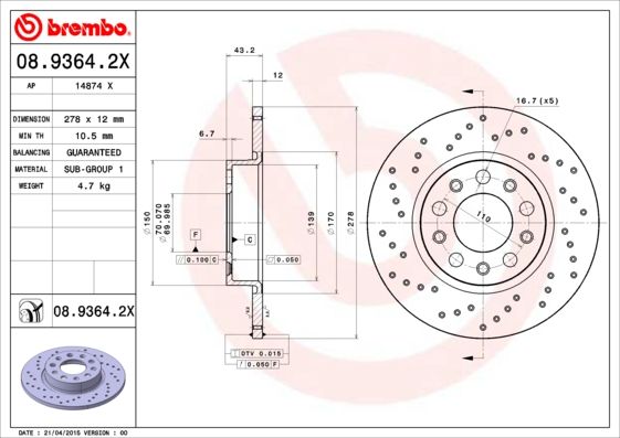 Tarcza hamulcowa BREMBO 08.9364.2X