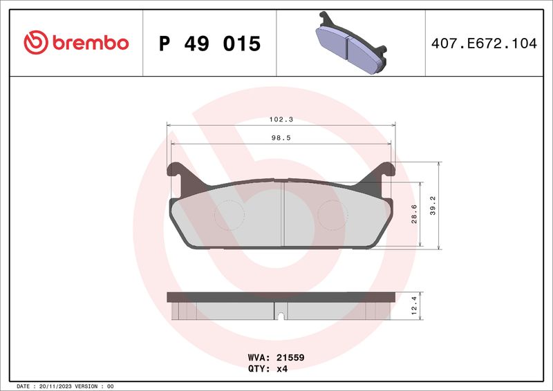 Zestaw klocków hamulcowych, hamulce tarczowe BREMBO P 49 015