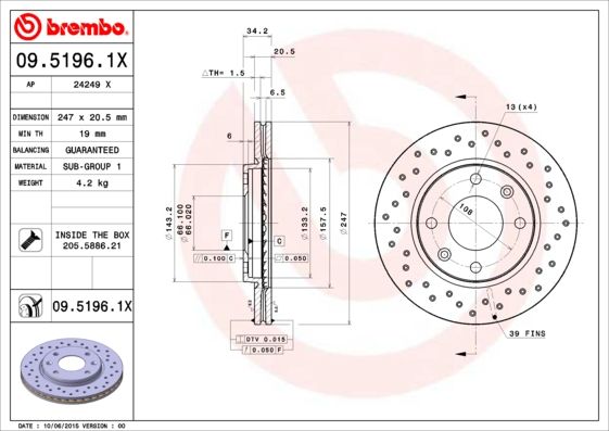 Tarcza hamulcowa BREMBO 09.5196.1X
