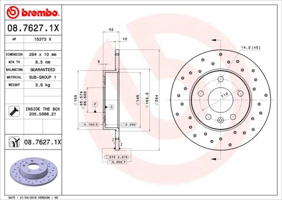 Tarcza hamulcowa BREMBO 08.7627.1X