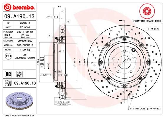 Tarcza hamulcowa BREMBO 09.a190.13