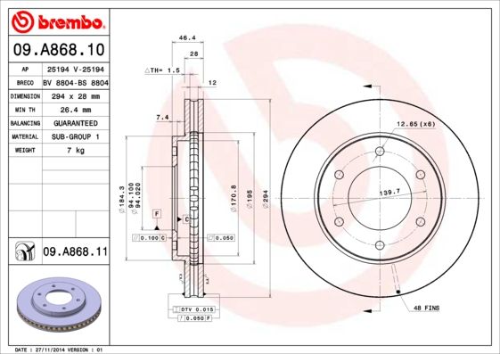 Tarcza hamulcowa BREMBO 09.A868.10