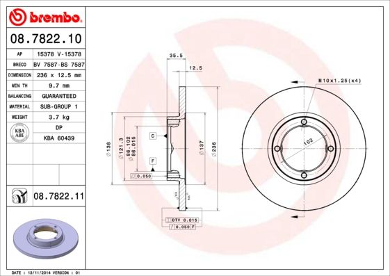 Tarcza hamulcowa BREMBO 08.7822.10