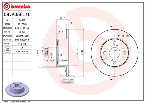 Tarcza hamulcowa BREMBO 08.a356.10
