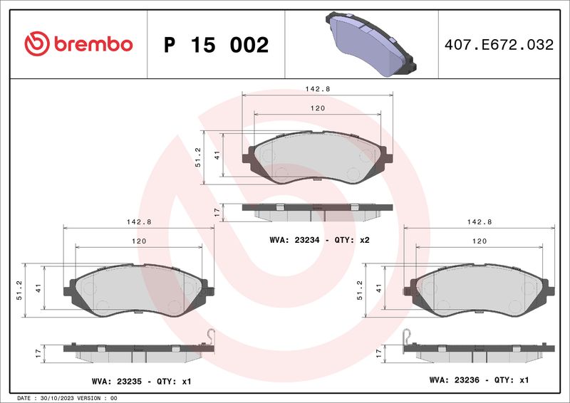 Zestaw klocków hamulcowych, hamulce tarczowe BREMBO P 15 002