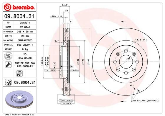 Tarcza hamulcowa BREMBO 09.8004.31