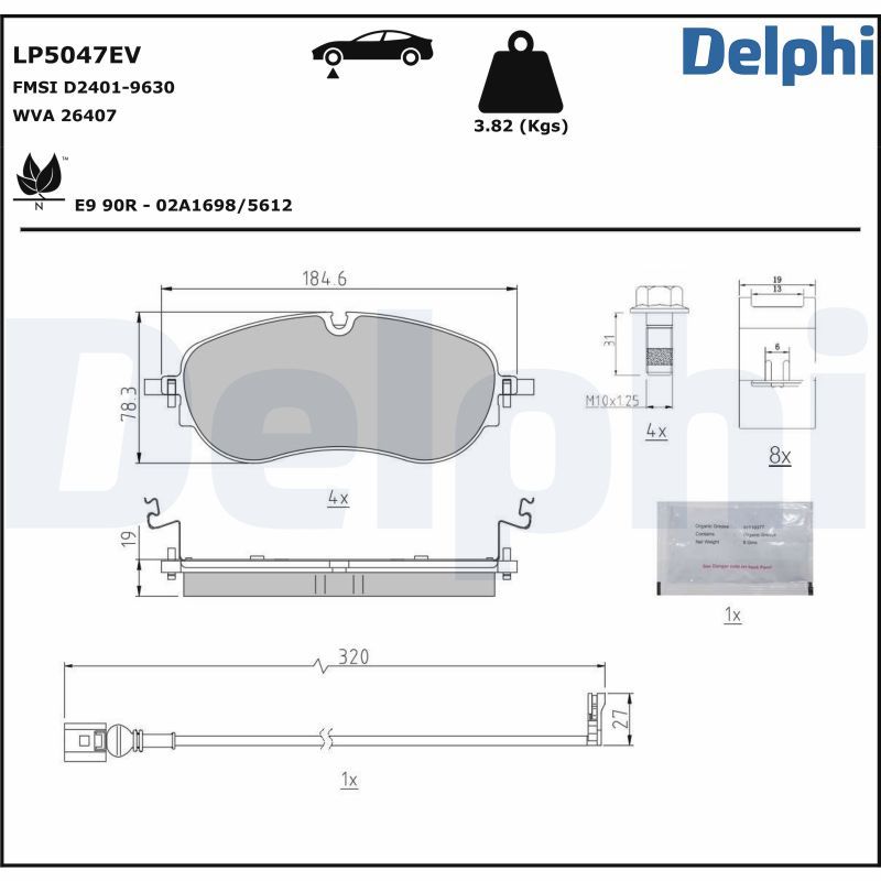 Zestaw klocków hamulcowych, hamulce tarczowe DELPHI LP5047EV