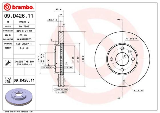 Tarcza hamulcowa BREMBO 09.D426.11