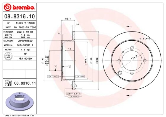 Tarcza hamulcowa BREMBO 08.8316.11
