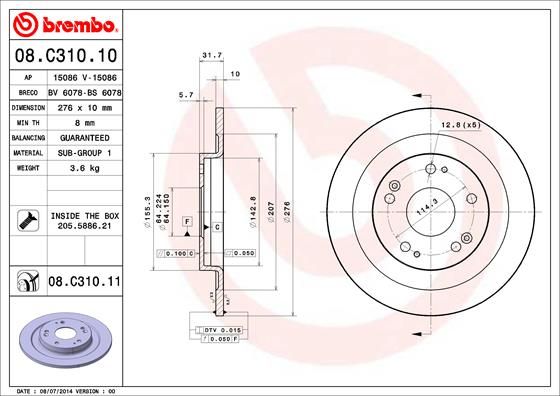 Tarcza hamulcowa BREMBO 08.C310.11