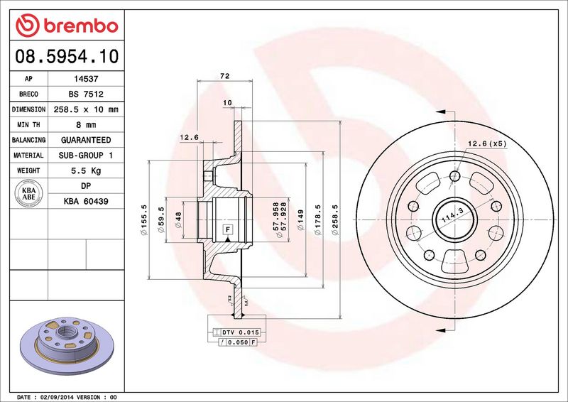 Tarcza hamulcowa BREMBO 08.5954.10