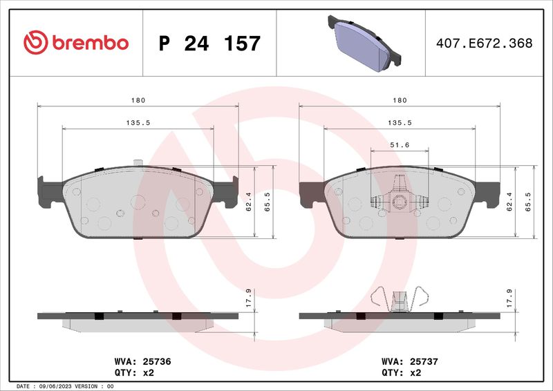 Zestaw klocków hamulcowych, hamulce tarczowe BREMBO P 24 157
