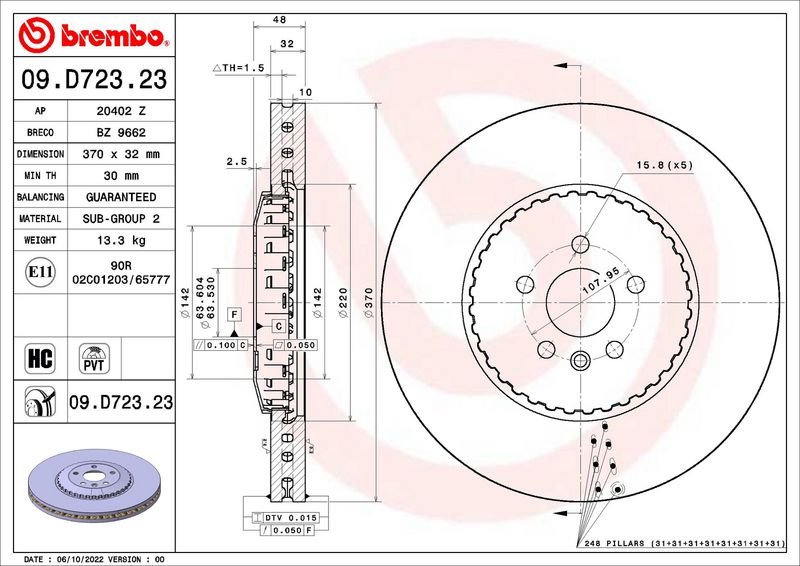 Tarcza hamulcowa BREMBO 09.D723.23