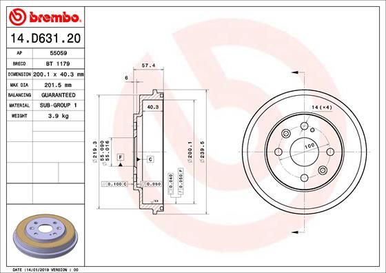 Bęben hamulcowy BREMBO 14.D631.20