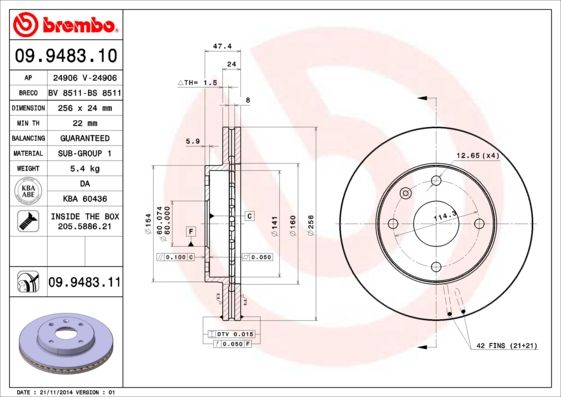 Tarcza hamulcowa BREMBO 09.9483.11