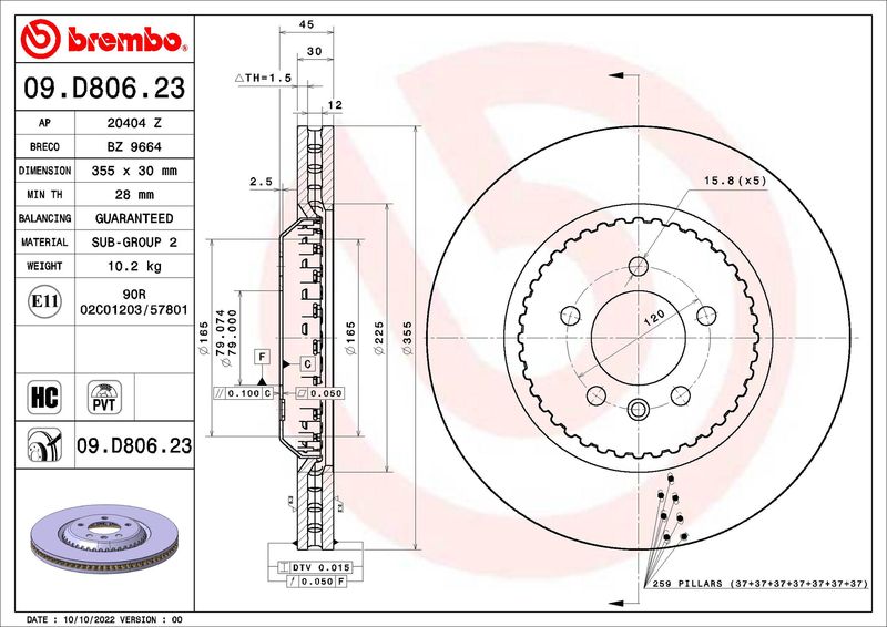 Tarcza hamulcowa BREMBO 09.D806.23